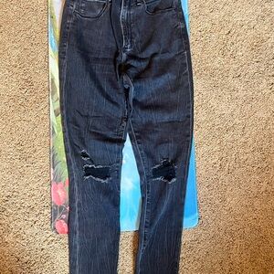 Abercrombie & Fitch Men's Dark Blue Distressed Skinny Jeans